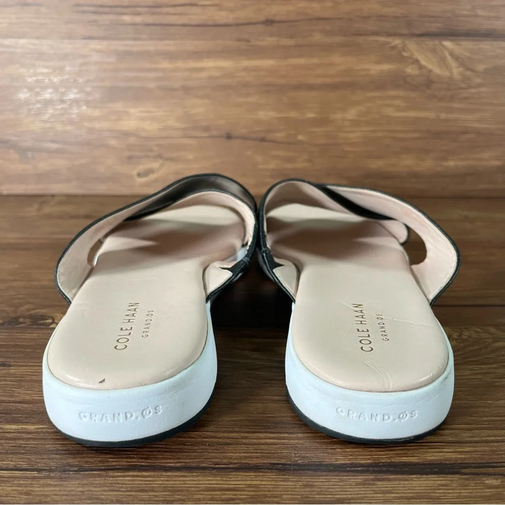 COLE HAAN‎ ZEROGRAND Criss Cross Black Leather Slides Sandals Women’s Size 9.5C